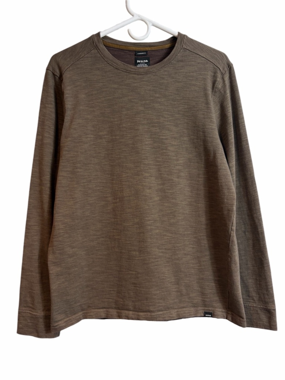 Prana Ronnie Crew Long Sleeve Taupe Brown Cotton Blend Standard Fit Shirt